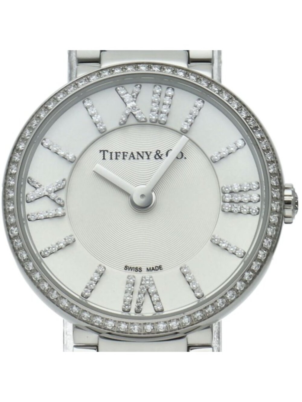 Tiffany & Co Atlas Hand Watch 24 Diamond Bezel Index 1 Piece SS